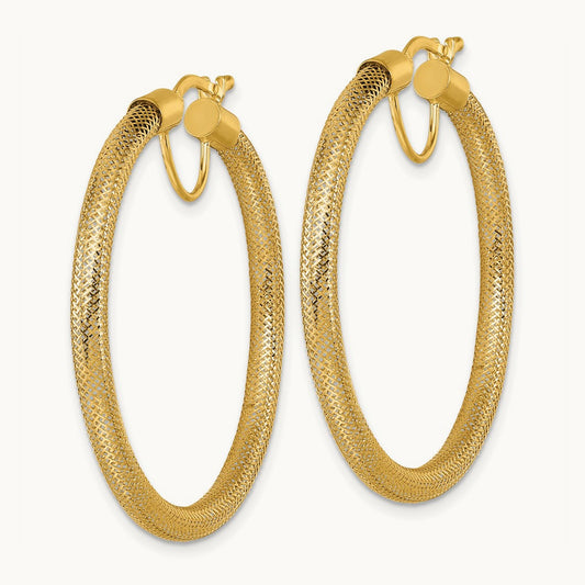 Polished Flexible Mesh Hinged Hoop Earrings, 14K