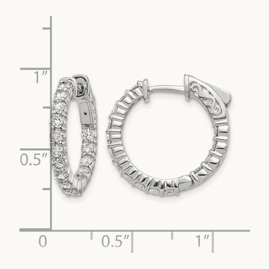 Diamond Round Hoop w/Safety Clasp Earrings, 14K White Gold