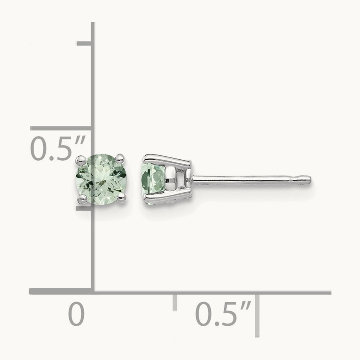 Round Green Quartz Earrings — 14K White Gold, 4mm