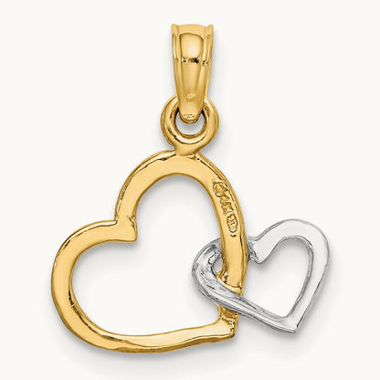 Polished Hearts Interwined Charm, 14K with White Rhodium