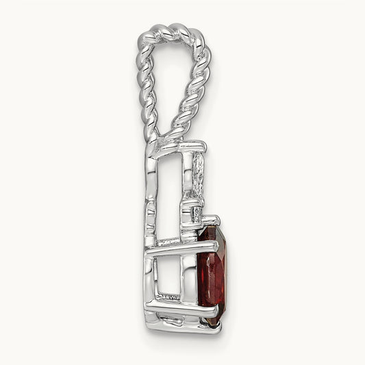 Polished Diamond and Garnet Twisted Chain Slide — 14K White Gold