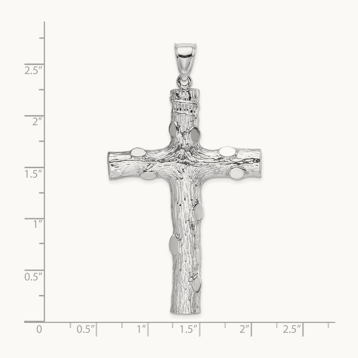 Large Tree Textured Cross Pendant — 14K White Gold
