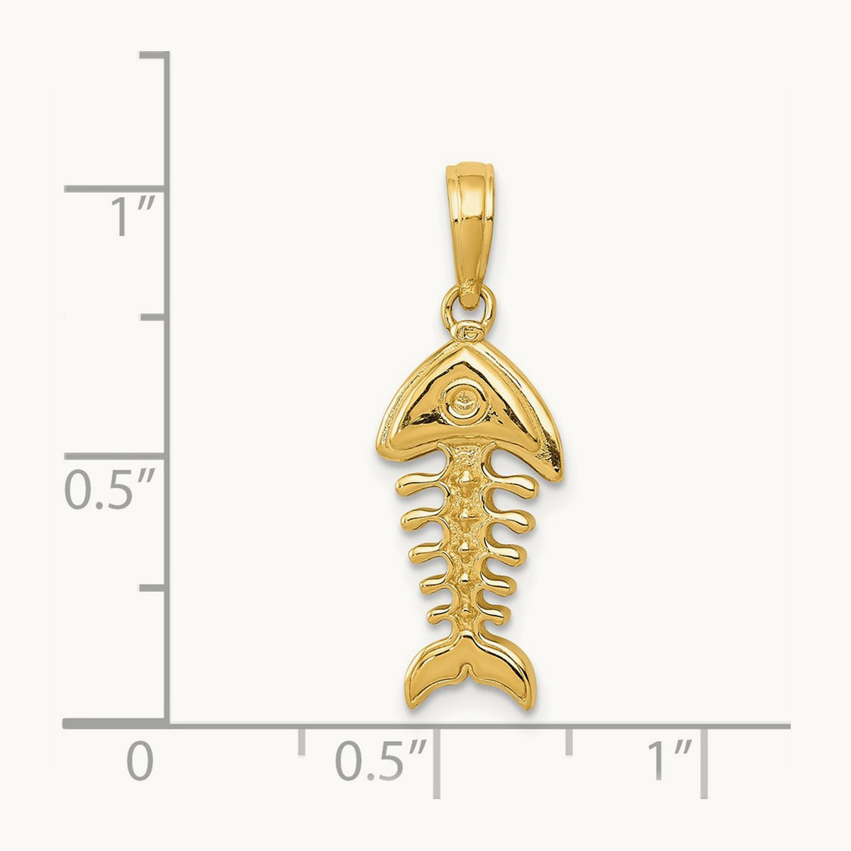 Polished 3-D Fish Bone Pendant, 14K