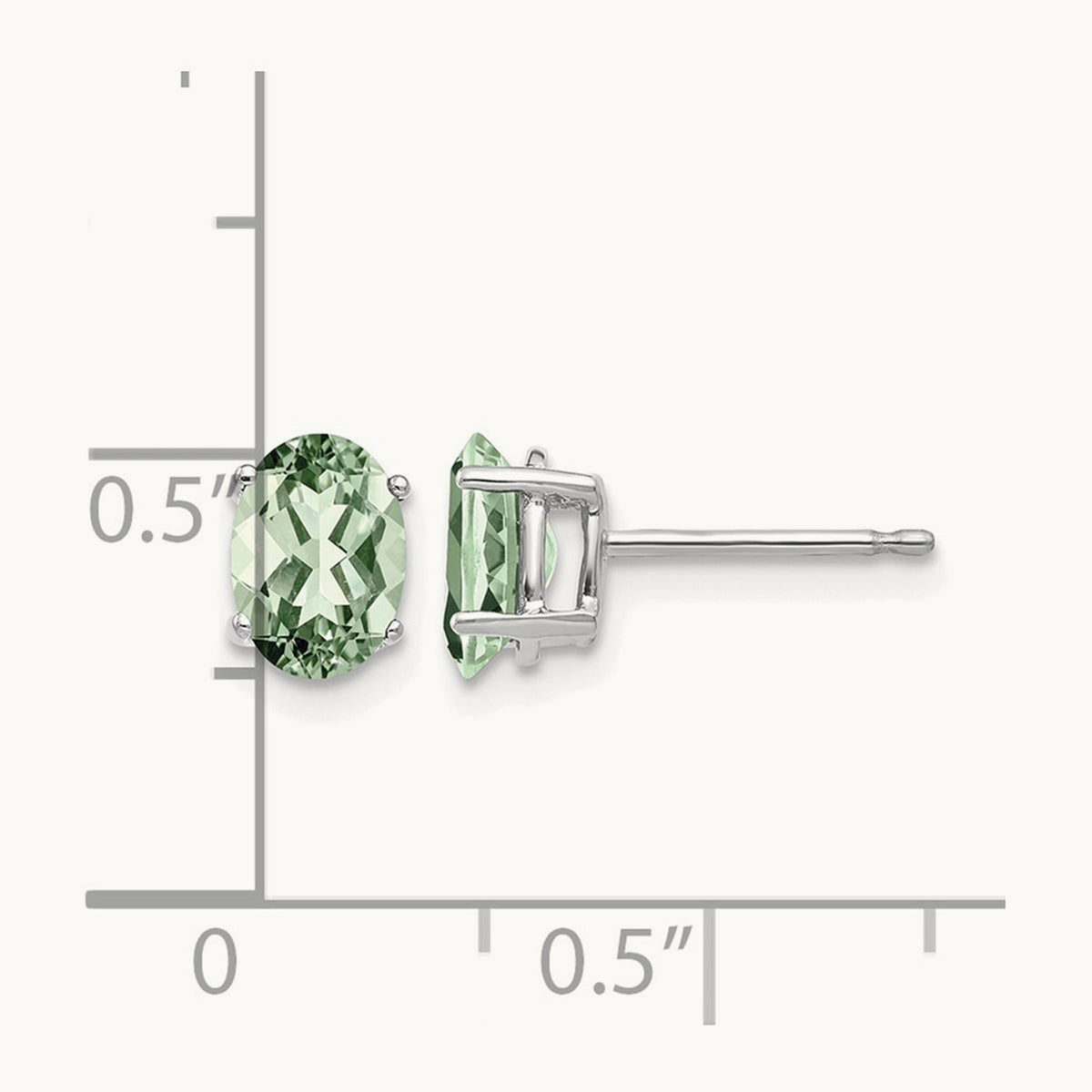 7x5 Oval Green Quartz Earrings, 14K White Gold