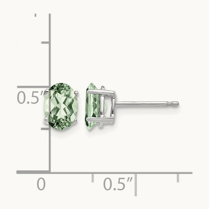 7x5 Oval Green Quartz Earrings, 14K White Gold