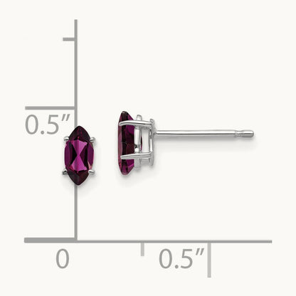 6X3mm Rhodolite Garnet Marquise Stud Earring, 14K White Gold