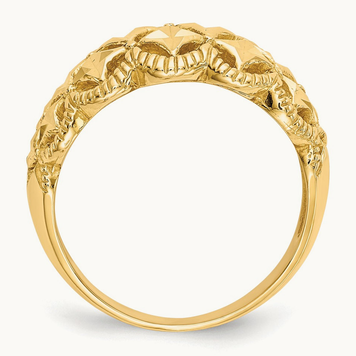Diamond-cut Scalloped Edge Pattern Dome Ring, 14K
