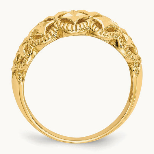 Diamond-cut Scalloped Edge Pattern Dome Ring, 14K