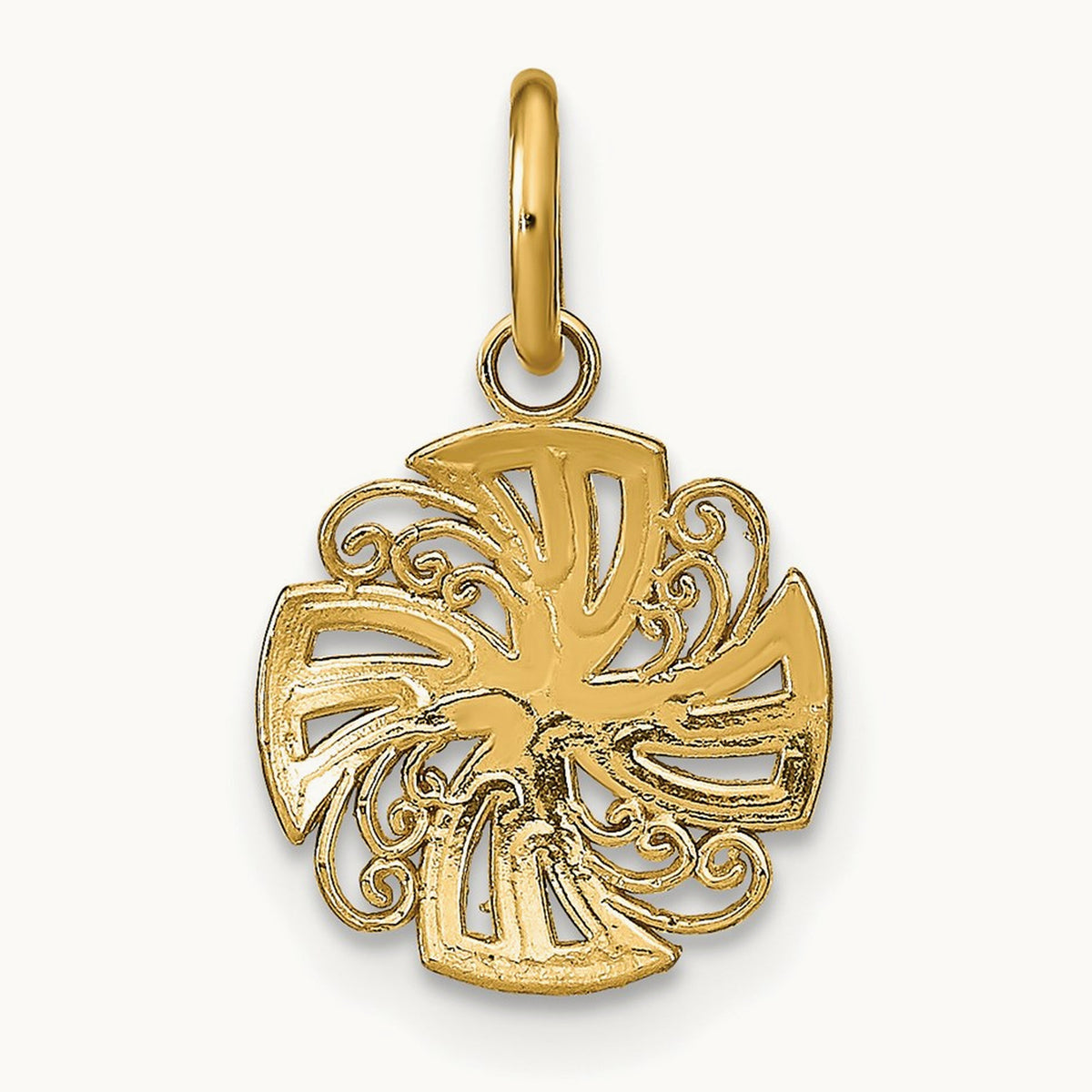 w/Rhodium and D/C Mini Pinwheel Medallion Charm, 14K