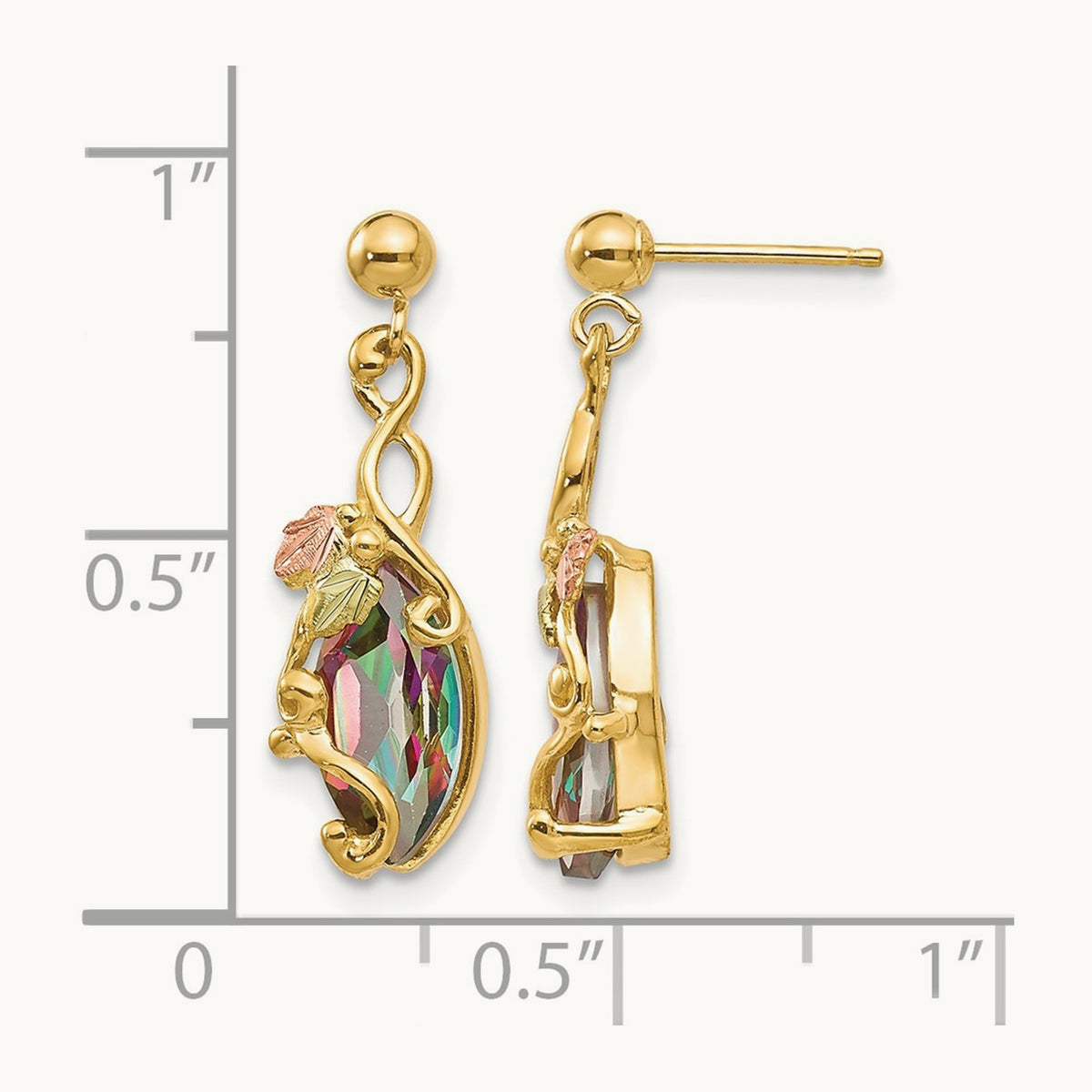 Black Hills Gold Mystic Topaz Post Dangle Earrings