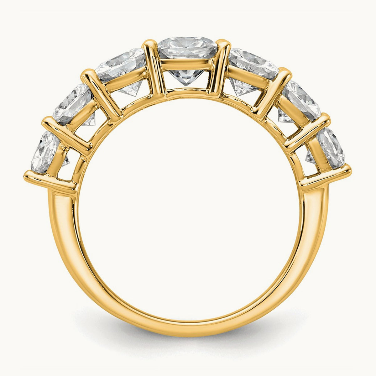 Cushion 7 Stone Band, 1.50-3.25 ct tw Lab-Grown Diamond — 3 1/3 ct, 14K Yellow Gold