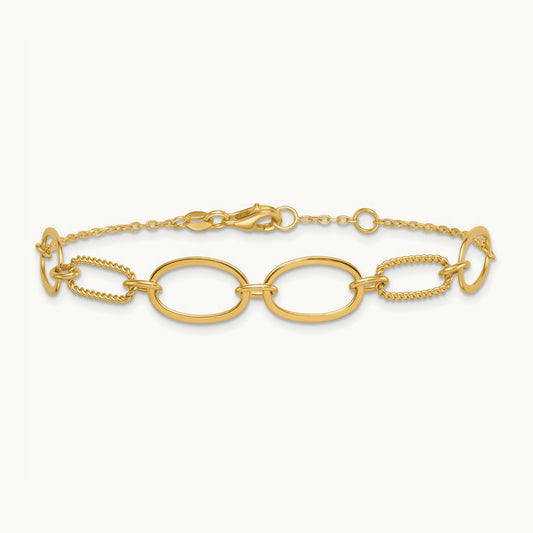 Polished And Twisted Oval Link W/.5in Ext Bracelet, 9.5mm, 14K