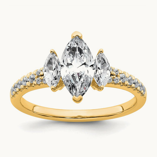 Marquise 3 Stone Engagement Ring, 1.50 ct tw Lab-Grown Diamond — 14K Yellow Gold