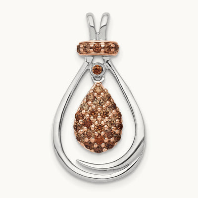 w/Rose Rhodium 1/4ct Champagne Diamond Chain Slide, 14K White Gold