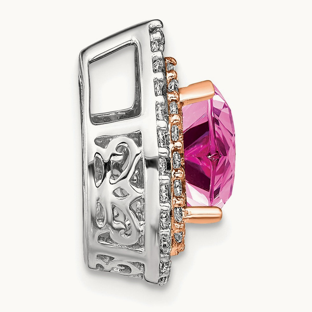 Created Pink Sapphire Chain Slide, 0.50 ct tw Lab-Grown Diamond