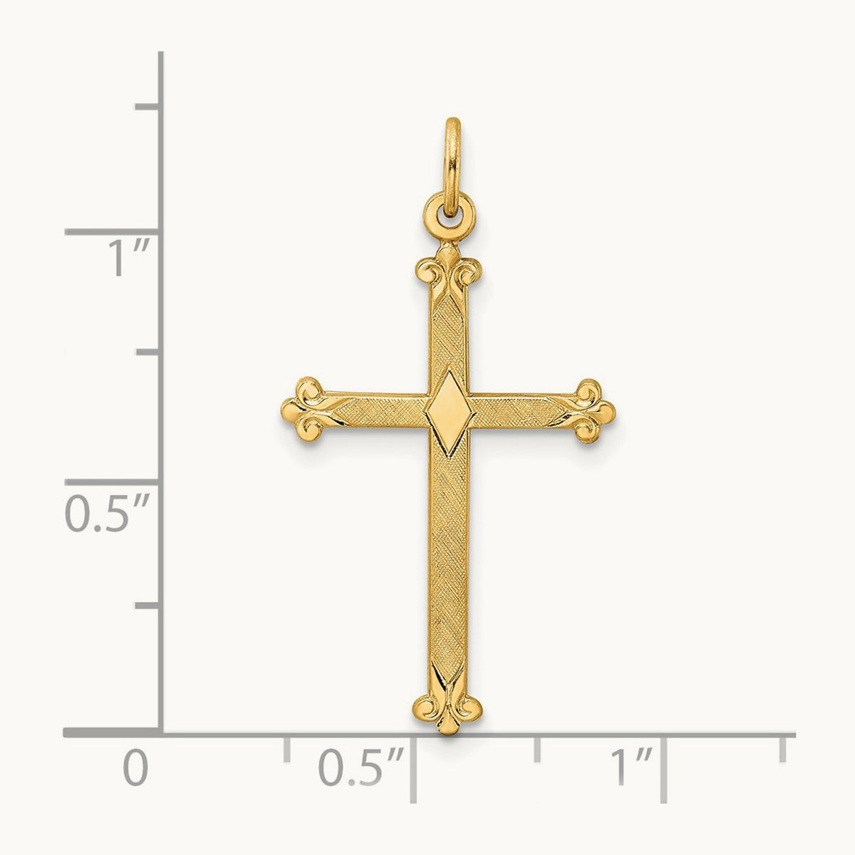 Polished and Textured Solid Diamond Shape Cross Pendant, 14K