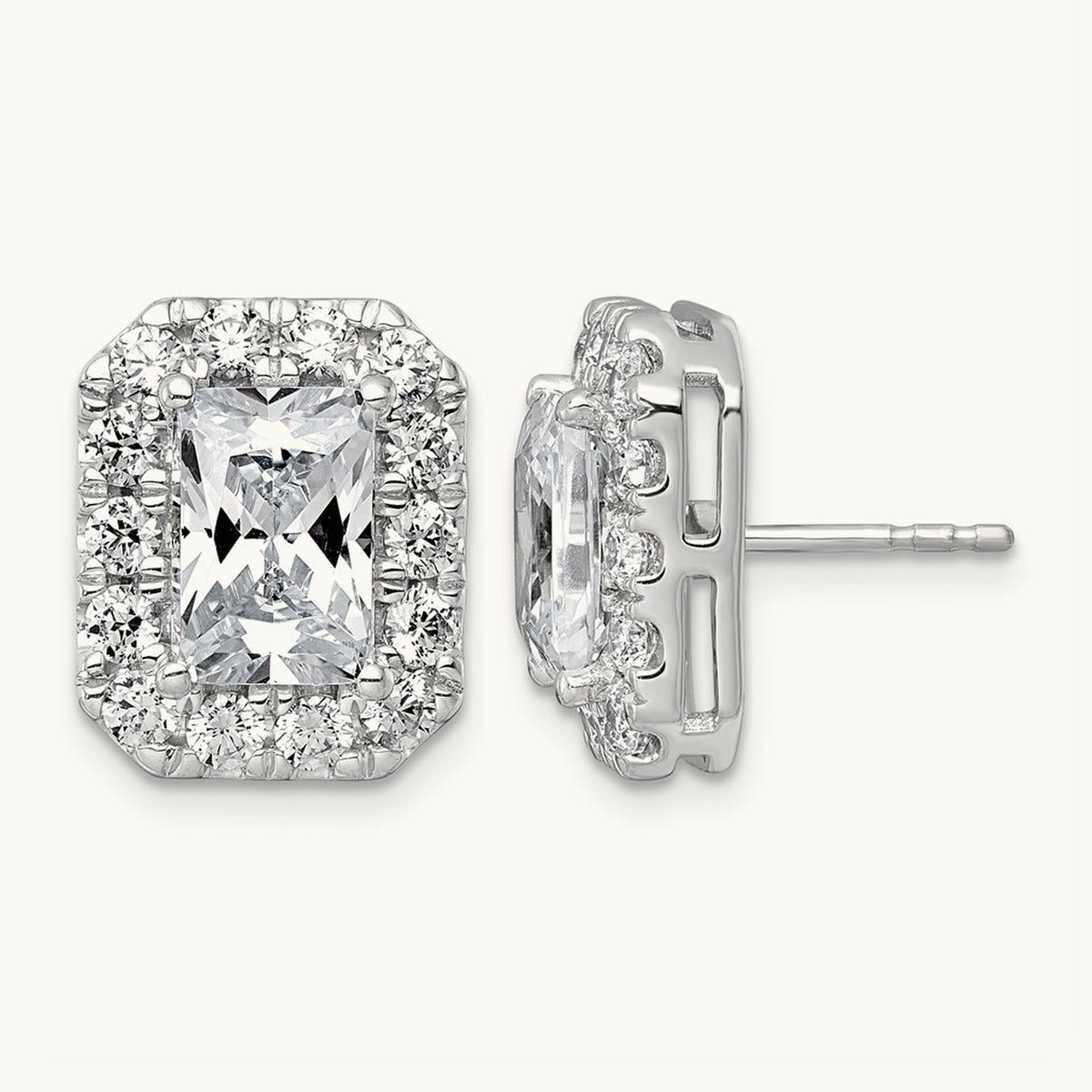 Radiant Halo Post Earrings, 0.50-8.50 ct tw Lab-Grown Diamond — 5 3/4 ct, 14K White Gold