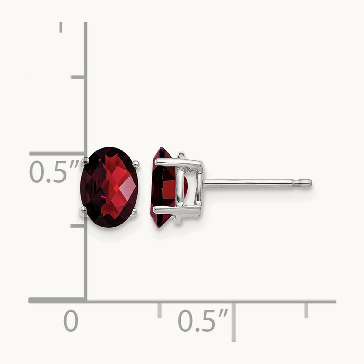 7x5mm Oval Garnet Checker Earrings, 14K White Gold