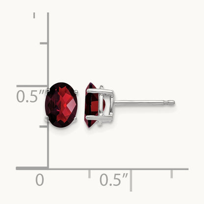 7x5mm Oval Garnet Checker Earrings, 14K White Gold