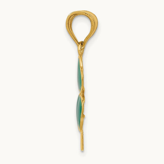Enameled Four Leaf Clover Pendant, 14K