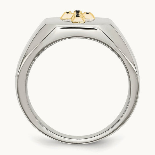 Polished with 14K Accent Sapphire Cross Signet Ring — photo set