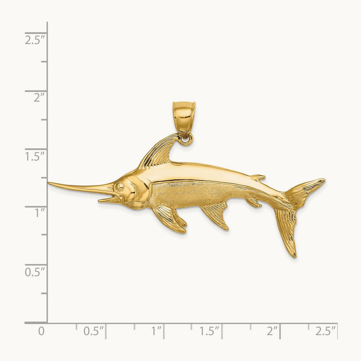 3-D Polished/Satin Swordfish Charm, 14K
