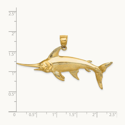 3-D Polished/Satin Swordfish Charm, 14K