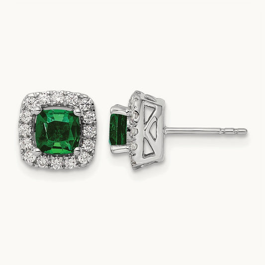 May Birthstone Created Emerald Post Earrings, 0.50 ct tw Lab-Grown Diamond