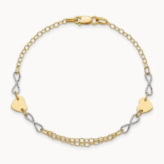 Polished Infinity and Heart Bracelet, 14K Two-tone Gold