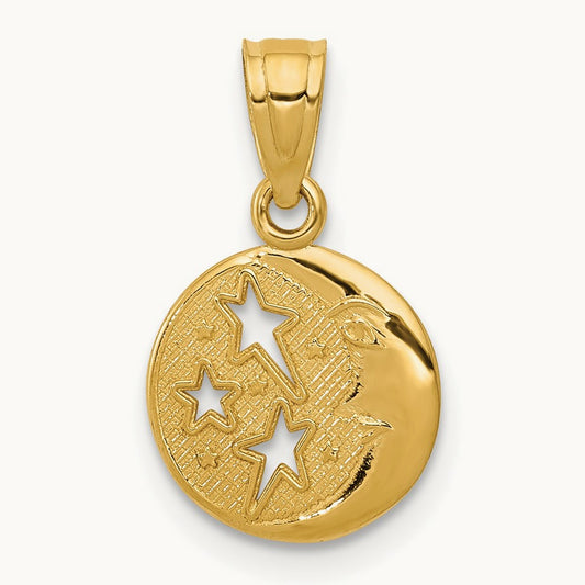 Moon and Stars Pendant, 14K