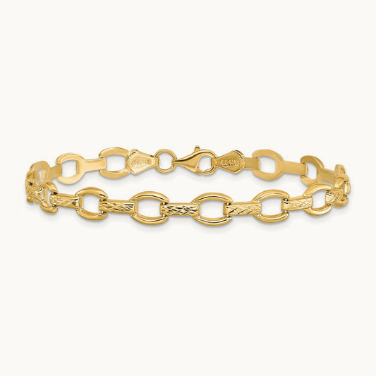 Diamond Cut Fancy Link Bracelet, 14K