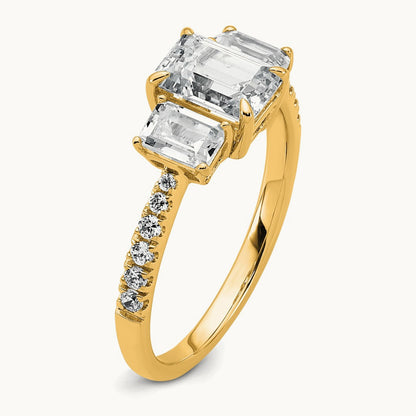 Emerald 3 Stone Engagement Ring, 1.75-3.25 ct tw Lab-Grown Diamond — 1 3/4 ct, 14K Yellow Gold