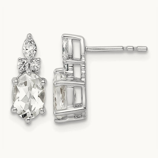 Diamond and White Topaz Post Earrings, 14K White Gold