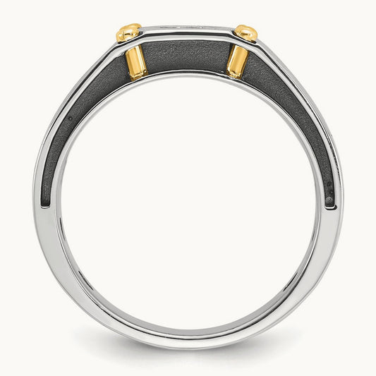 IBGoodman Men's Polished and Satin Diamond Complete Ring, 14K Two-tone