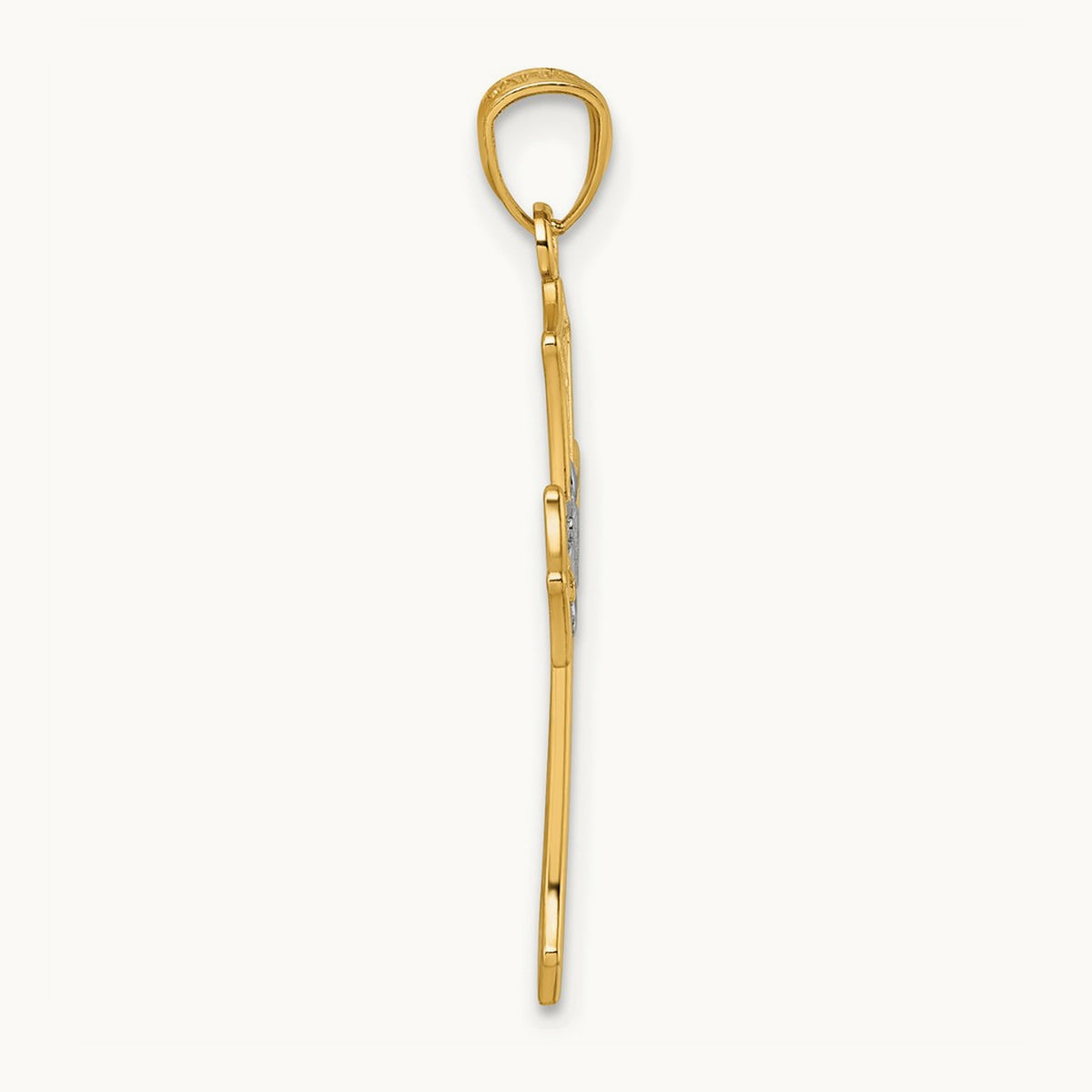 Polished Floral Cross Pendant, 14K with Rhodium