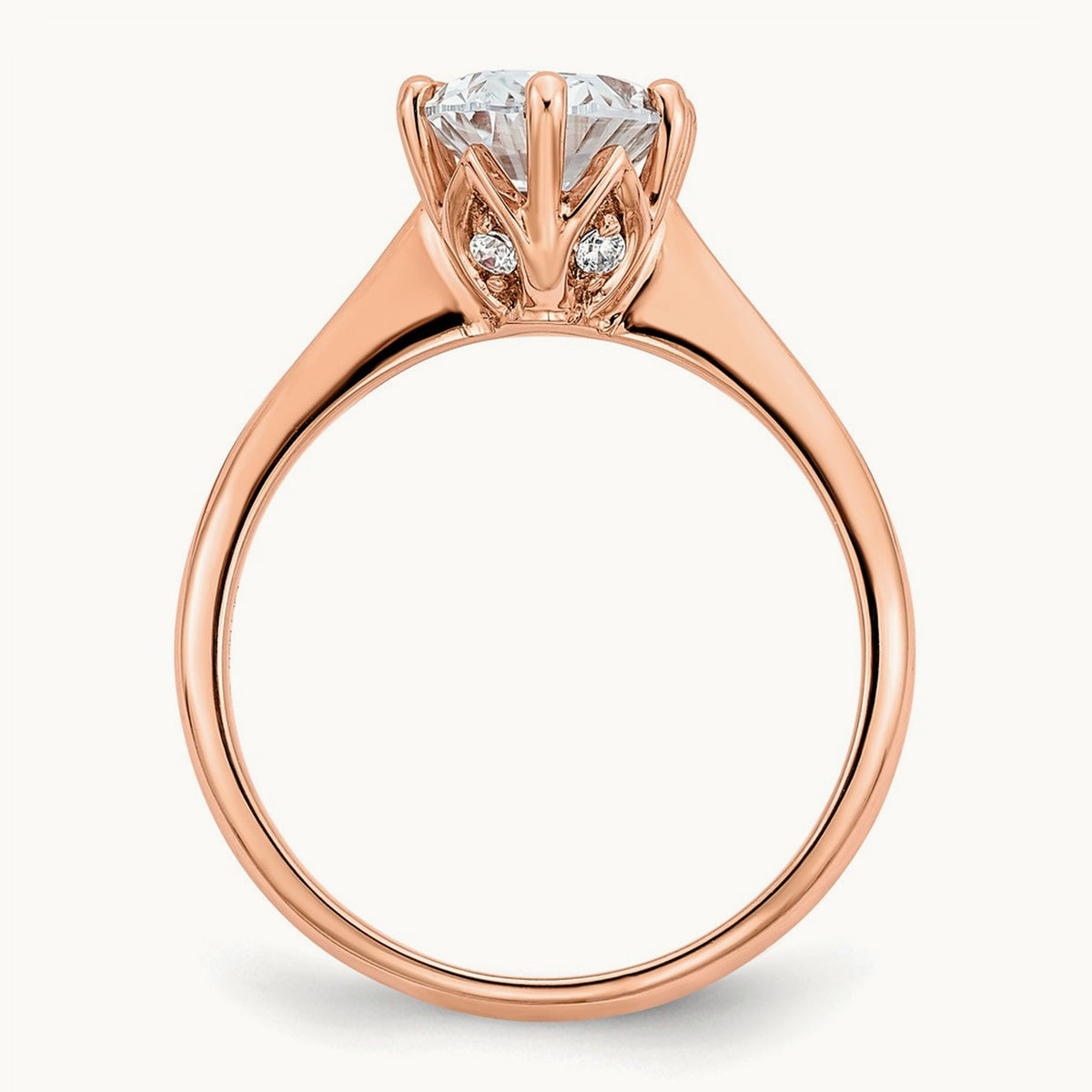 Polish 2ct Oval Leaf Design Semi-Mount Dia Ring, 14K Rose