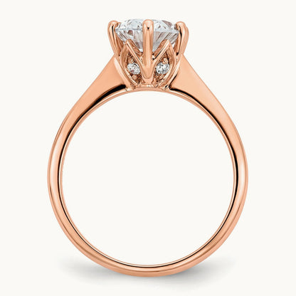 Polish 2ct Oval Leaf Design Semi-Mount Dia Ring, 14K Rose