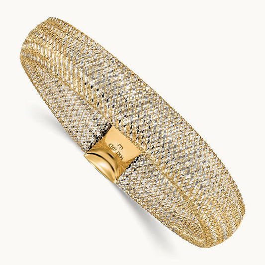 w/Rhodium Polished Mesh Stretch Bracelet, 14K — Leslie's