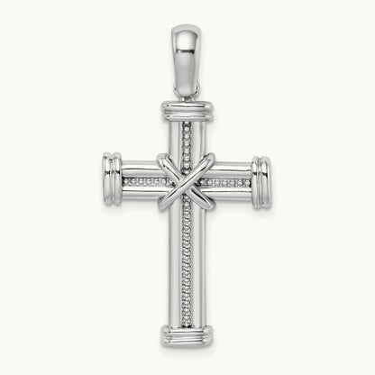 w/ X In Center Of Cross Charm, 14K White Gold