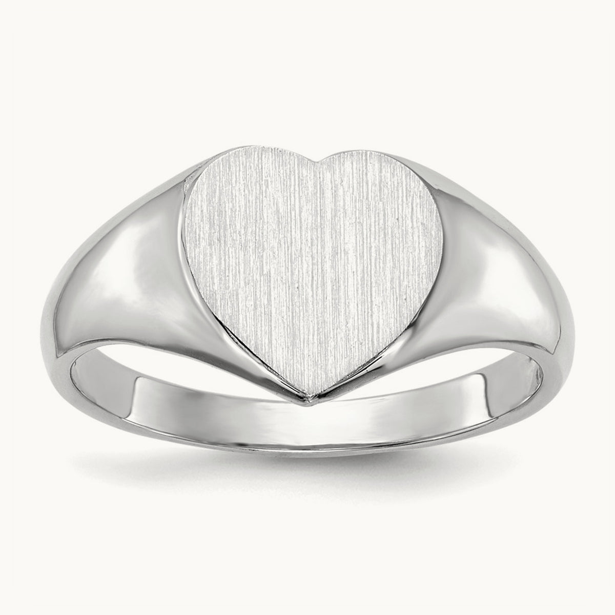 Closed Back Heart Signet Ring — 14K White Gold, 8.0x7.5mm, 5