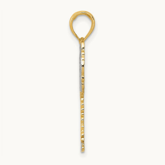 w/ Rhodium Polished And Textured Palm Tree Pendant, 14K
