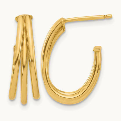 Polished 3-Row J-Hoop Post Earrings, 14K — Leslie's