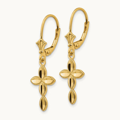 D/C Cross Leverback Earrings, 14K