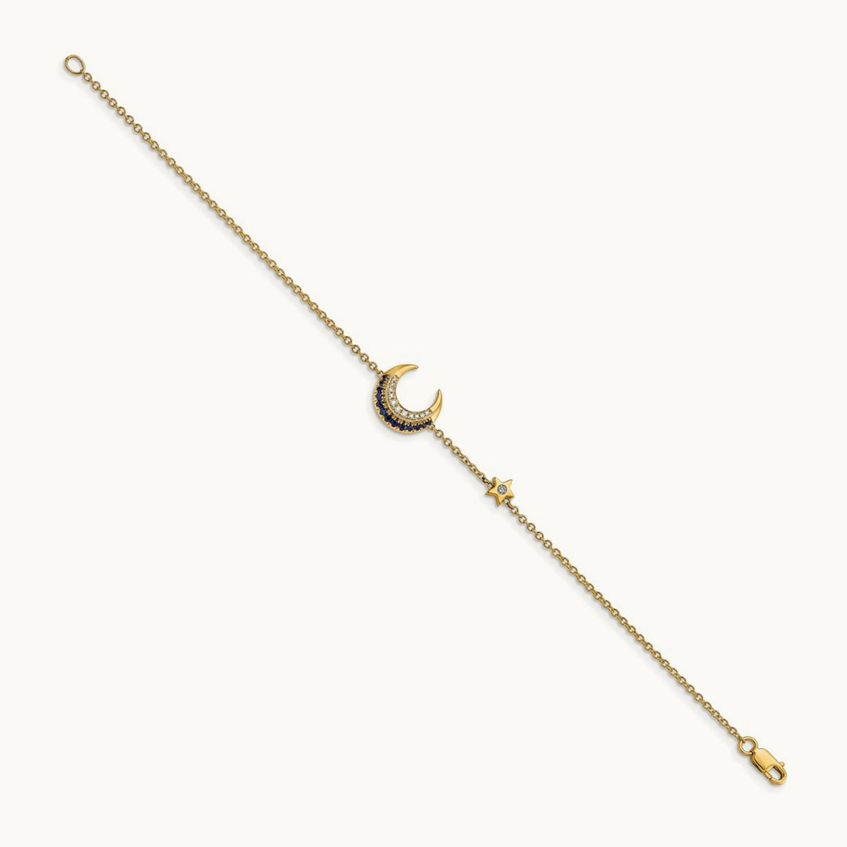 Diamond and Sapphire Moon and Star 7in Bracelet, 14K