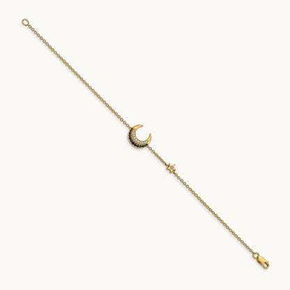 Diamond and Sapphire Moon and Star 7in Bracelet, 14K