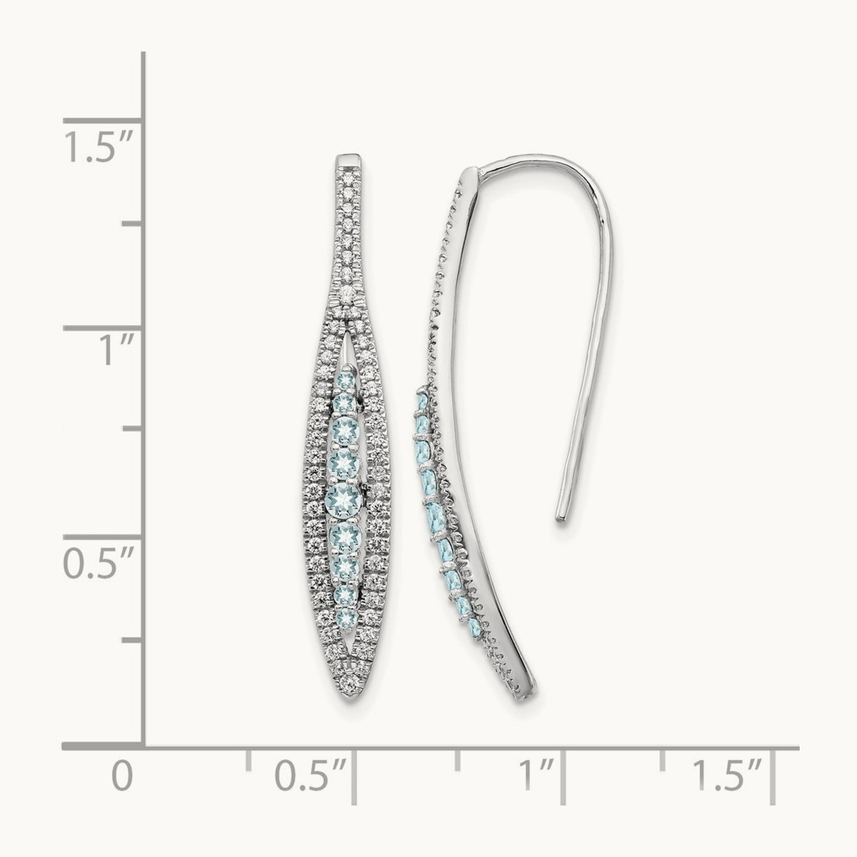 Diamond and Aquamarine Earrings, 14K White Gold