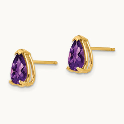8x5mm Pear Amethyst Checker Earrings, 14K