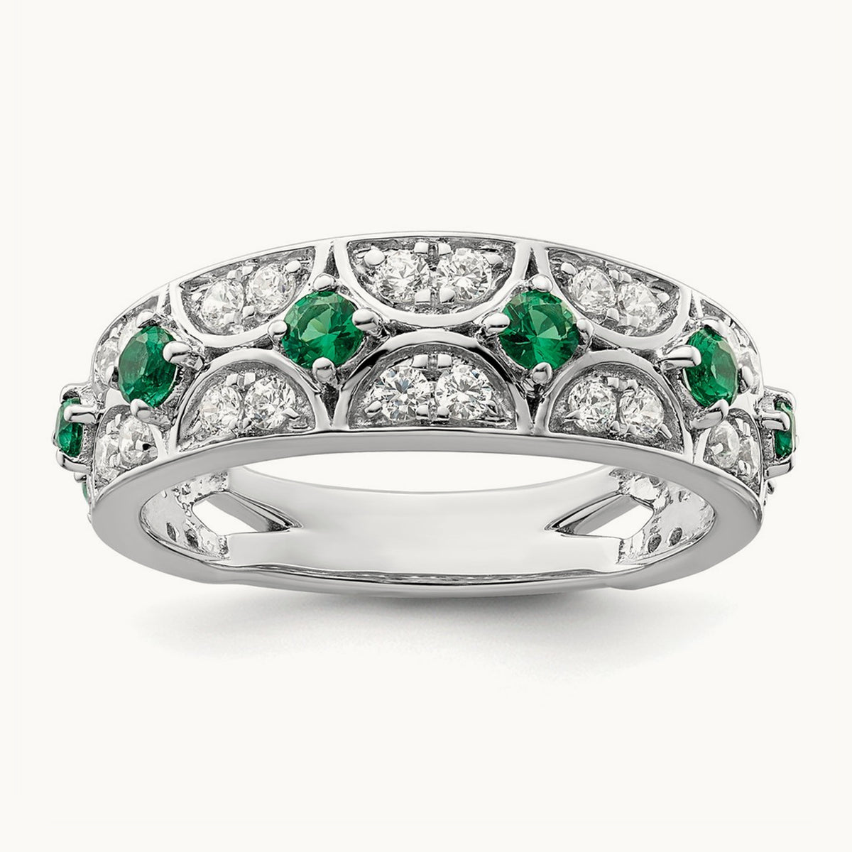 Created Emerald Ring, 0.50 ct tw Lab-Grown Diamond