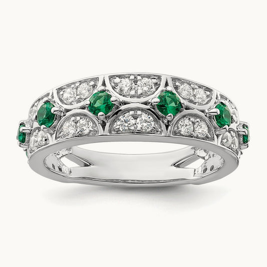 Created Emerald Ring, 0.50 ct tw Lab-Grown Diamond