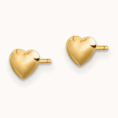 Polished Heart Post Stud Earrings — 14K Yellow Gold, 4.5mm